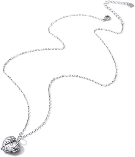 Vista 6 de SILVERCUTE Personalized & Engraved Locket Necklace with 18" Chain -Angel Wings Locket, Custom Heart Locket Pendant That Holds Picture, Sterling