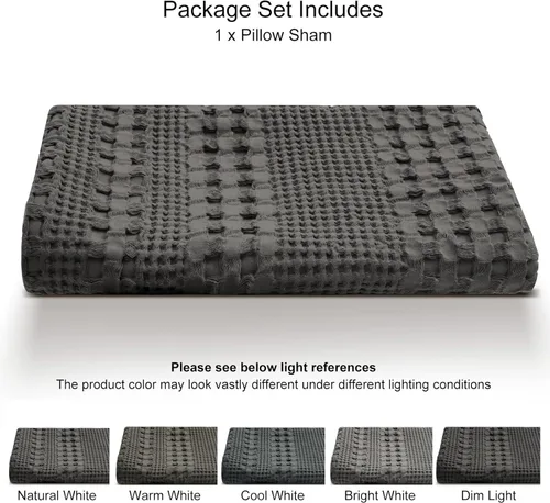 Vista 251 de PHF - Fundas de almohada 100% algodón con tejido gofre europeo, 26 x 26 pulgadas, 2 unidades para decoración elegante del hogar, para cama, sin