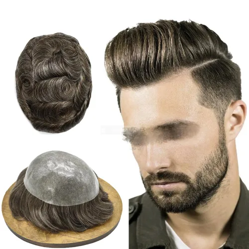 Vista 36 de Pieza de cabello humano real para hombre, cabello humano real, extensiones para hombres, cabello natural, sistema de reemplazo de piezas de cabello