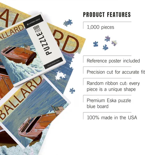 Vista 3 de Ballard, Seattle, Washington, Wooden Boat (1000 Piece Puzzle, Challenging Jigsaw Puzzle for Adults, Made in USA)