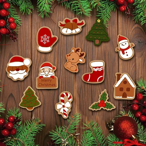 Vista 5 de 24 piezas de sellos de galletas de Navidad, cortadores de galletas de jengibre, cortadores de galletas de Navidad con relieve, cortadores