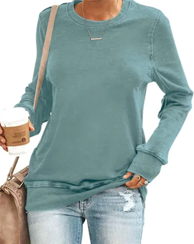 SENSERISE Sudadera casual con cuello redondo para mujer, manga larga, color liso, suave, ligera, holgada,