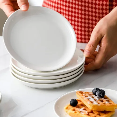 Vista 8 de Juego de platos de cerámica de 16 piezas, platos de postre pequeños de 5.6 pulgadas, platos redondos blancos para pan, mantequilla, aperitivos