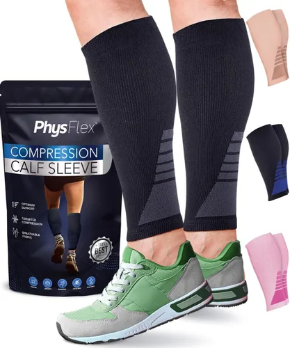 Vista 9 de Mangas de compresión de pantorrilla para hombres y mujeres - (1 par) Calcetines de compresión sin puntera de apoyo para venas varicosas, enfermería
