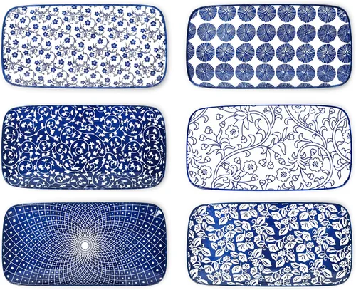 Vista 11 de Selamica Juego de 4 platos de ensalada rectangulares de cerámica, platos pequeños para servir aperitivos, sushi, frutas, varios