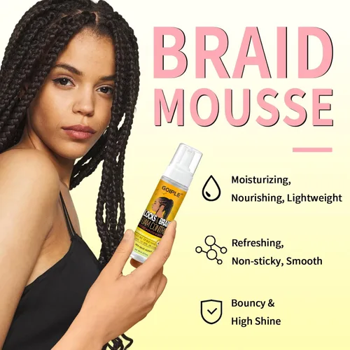 Vista 4 de Mousse de espuma de control de trenzas para trenzar el cabello, rastas y trenzas, ligera, espray de trenza de menta rosa para rastas, rastas