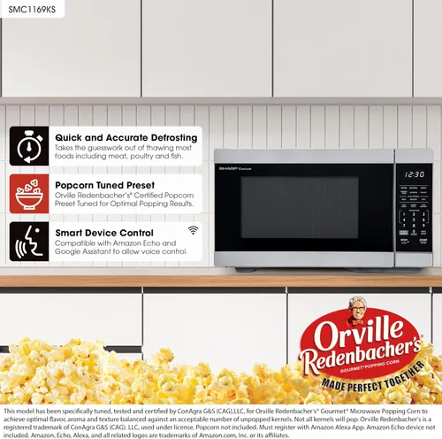 Vista 2 de SHARP Horno de microondas de encimera compatible con Alexa certificado por Orville Redenbacher's con plato giratorio Carousel extraíble de 12.4