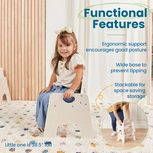 Vista 26 de ECR4Kids Silla apilable de madera para niños pequeños, 6 pulgadas, muebles para niños, lavado blanco, paquete de 2