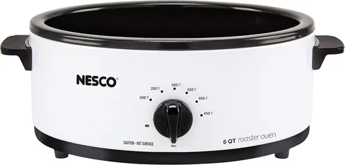 Vista 5 de Nesco 481825PR Horno asador de acero inoxidable profesional con base de cocción de porcelana, 18 cuartos de galón, Blanco