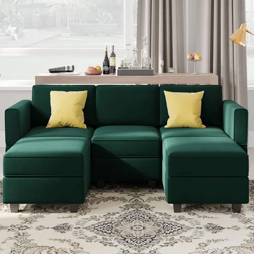 Vista 25 de Belffin - Sofá modular de terciopelo con asientos de almacenamiento, sofá de 3 plazas para sala de estar, color negro