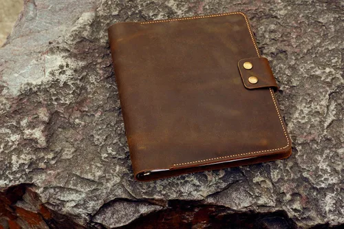 Vista 4 de Personalized leather 3 ring binder portfolios with pockets and writing pad 8.5 x 11 letter size leather padfolio organizer NL05BC
