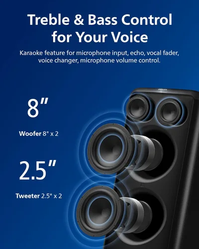 Vista 2 de Altavoz de fiesta Bluetooth Philips X5206, portátil con ruedas, emocionante show de luces, máquina de karaoke con micrófono y entrada para guitarra