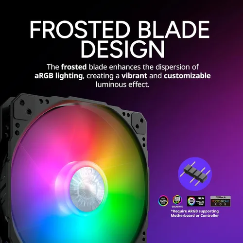 Vista 5 de Cooler Master SickleFlow 200 ARGB Gen 2 Ventilador de Marco Cuadrado, LEDs Personalizables, Aspas Curvas de Equilibrio de Aire, Rodamiento Sellado