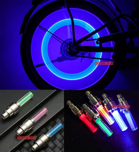 Vista 6 de Paquete de 4 luces LED para bicicleta, luz para tapón de válvula de neumático de coche, reflector para neumático de bicicleta y motocicleta