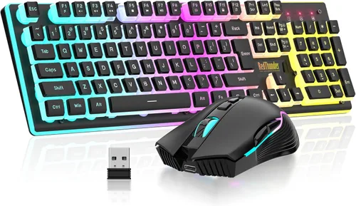 Vista 13 de RedThunder K10 - Combo de teclado y ratón inalámbricos para juegos, retroiluminación LED, batería recargable de 3800 mAh, teclado antighosting