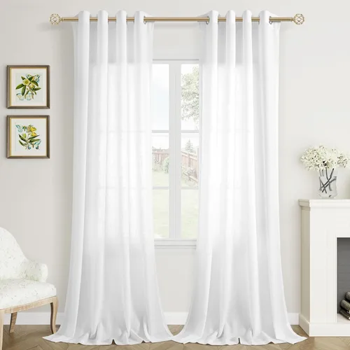 Vista 32 de Aersas Cortinas de lino negro para dormitorio de 63 pulgadas de largo, 2 paneles de privacidad, eficiencia energética, semitransparentes, cortinas