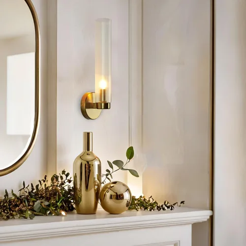 Vista 3 de Fluted Textural Glass Wall Sconce, Modern Indoor Vanity Light, Glass Tube Wall Light Fixture with Metallic Finish, Wall Light fixtures for Bathroom