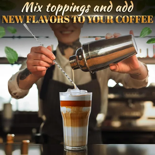 Vista 8 de 8 cucharas largas de barra – Cuchara agitadora de barra de acero inoxidable de 12 pulgadas para bebidas, superficie pulida, fácil de limpiar