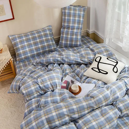 Vista 22 de HighBuy - Juego de funda de edredón a cuadros tamaño Twin XL, diseño Buffalo Grid, ropa de cama de algodón suave con patrón a cuadros, funda