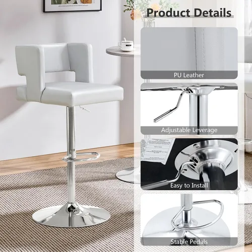 Vista 30 de Juego de 2 taburetes de bar de altura de asiento ajustable de 26-35 pulgadas, taburete giratorio de altura de mostrador con cojín de cuero, sillas