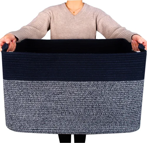Vista 11 de MINTWOOD Design Canasta de manta extra grande de 22 pulgadas para sala de estar, canasta de almacenamiento tejida de cuerda rectangular con asas