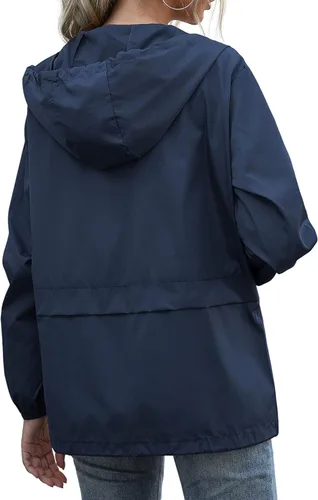 Vista 4 de Chubasqueros para mujer, ligeros, impermeables, resistentes al viento, ajustables, cortavientos con capucha, con bolsillos, tallas S-XXL