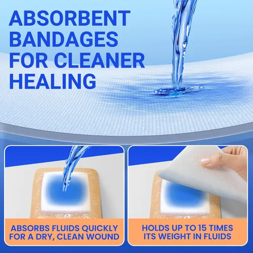 Vista 4 de Vendajes grandes impermeables de 2 x 2 pulgadas de espuma de silicona para cuidado de heridas de piel sensible, almohadilla cohesiva adhesiva