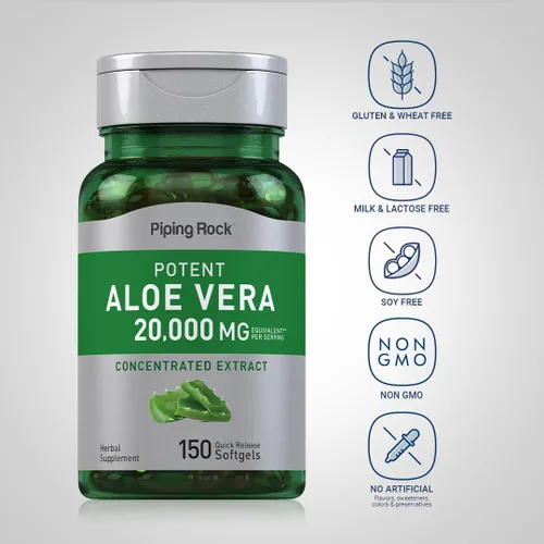 Vista 3 de Suplemento de Aloe Vera Piping Rock 150 cápsulas blandas