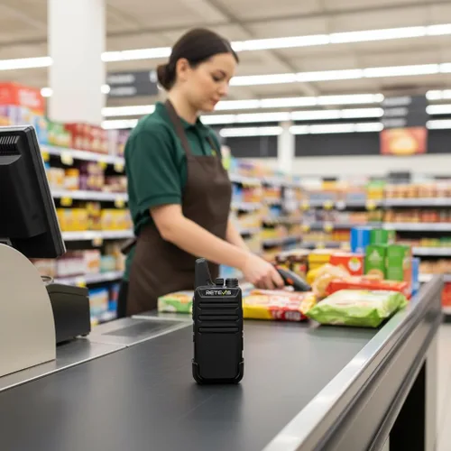 Vista 13 de Retevis RT22 Radio Bidireccional, Walkie Talkies Recargables de Largo Alcance (Paquete de 10) con Cargador de 10 Vías, Barra de Progreso de Carga