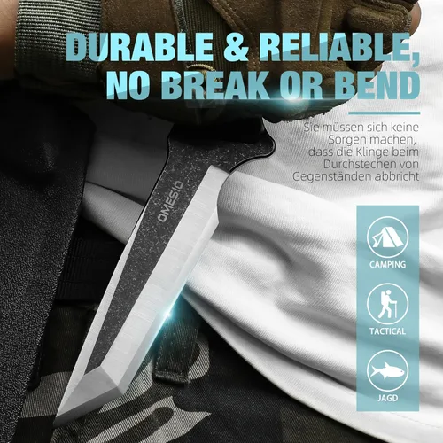 Vista 5 de Omesio Tanto Fixed Blade Knife with Kydex Sheath, Outdoor Survival Knife, Tactical Knife Full Tang 420 Stonewashed Steel G10 Handle, Camping Hiking