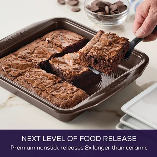 Vista 3 de Circulon Bandeja antiadherente para hornear / molde antiadherente para tartas, cuadrado, 9 pulgadas, marrón
