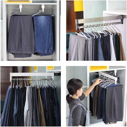 Vista 2 de Slide Out Pants Rack Closet Hanger Bar Pull Trousers Tie Belts Scarf Racks Top Mounted Wardrobe Clothes for Closet Retractable,Heavy Duty Clothes
