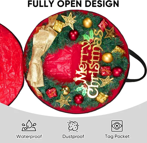 Vista 5 de BALEINE Contenedor de almacenamiento de corona, paquete de 2 bolsas de almacenamiento de corona de Navidad con material de polietileno resistente a