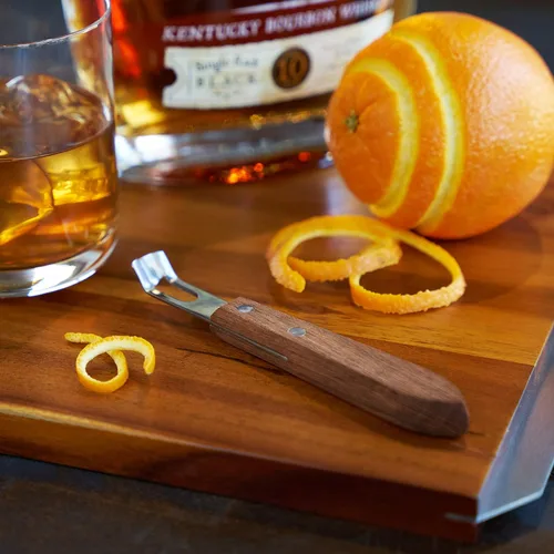Vista 7 de Viski Cuchillo de canal, herramienta para pelar cítricos y naranja, herramienta de barra de madera de nogal y acero inoxidable para adornos