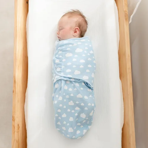 Vista 4 de Comfy Cubs - Manta para envolver fácil, 3 unidades - 100% algodón para recién nacidos, pequeña para bebés de 0 a 3 meses, con velcro ajustable, saco
