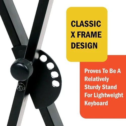 Vista 2 de Stage Rocker - Soporte plegable clásico estilo Single-X para teclado y piano digital, ancho y altura ajustables, duradero y resistente, fácil