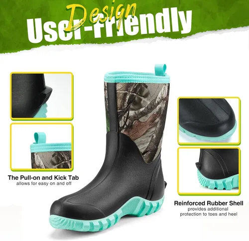 Vista 5 de TIDEWE Botas de goma para mujer, botas de lluvia aisladas de neopreno de 0.217in con vástago de acero, botas de caza impermeables de media