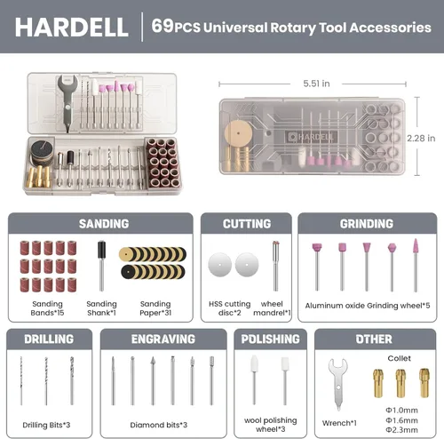 Vista 6 de HARDELL Mini herramienta giratoria inalámbrica de 4 V, kit de herramientas rotativas de 5 velocidades con 69 accesorios, herramienta giratoria
