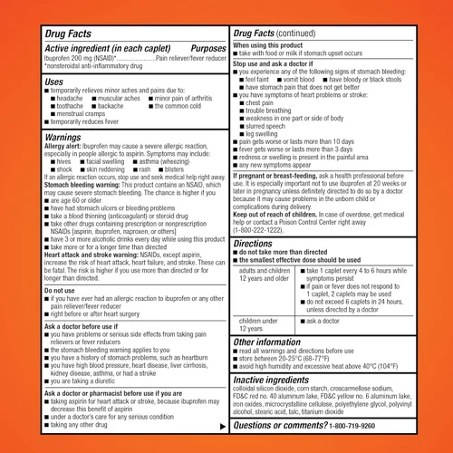 Vista 6 de Tienda Basic Care Tabletas de ibuprofeno, 200 mg, analgésico y reductor de fiebre, para artritis, dolor de muelas, dolor de espalda y más, 100