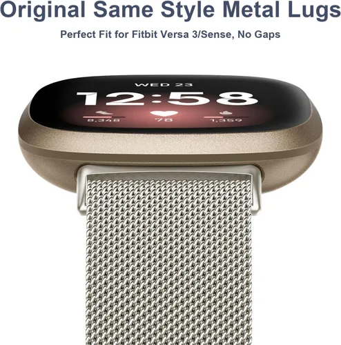 Vista 4 de Bandas de metal compatibles con Fitbit Versa 3/Versa 4/Fitbit Sense/Sense 2 para mujeres y hombres, correa de malla de acero inoxidable transpirable