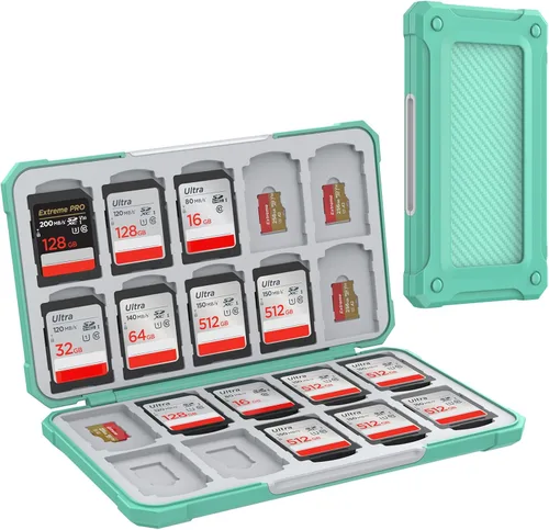 Vista 17 de HEIYING Funda para tarjetas SD, estuche portátil de almacenamiento de tarjetas de memoria compatible con 20 ranuras para tarjetas SDXC SDHC y 20