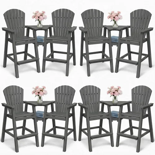 Vista 14 de PASAMIC Juego de 2 sillas altas Adirondack para exteriores de polietileno de alta densidad para todo tipo de clima, con bandejas dobles extraíbles