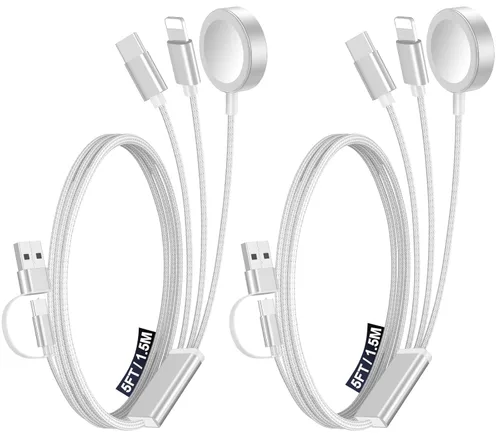 Vista 11 de Paquete de 1 cable de carga múltiple para artículos esenciales de viaje, cargador de Apple Watch, cargador de iPhone, [3 en 2] cable tipo
