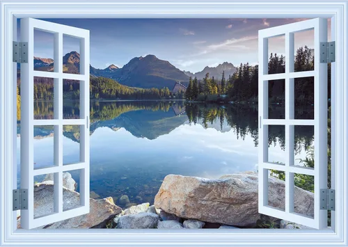 Vista 16 de FLFK Adhesivo falso para pared para ventana, mural de pared de ventana de playa de atardecer para decoración de pared, calcomanías de pared