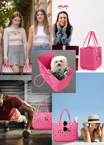 Vista 7 de Bolsa de playa de goma, impermeable, bolsa de viaje para mujer, lavable, bolsa de mano para deportes, playa, mercado, piscina