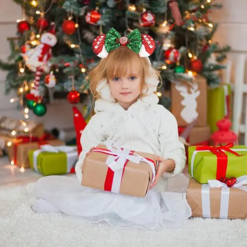 Vista 3 de Diadema de orejas de ratón de Navidad, lazo con lazo, diadema de ratón, diadema para el pelo, bandas para el cabello para mujer, disfraz