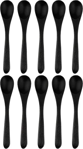 Vista 12 de BambooMN Cucharas de bambú para servir, mini cuchara de azúcar con sal, pequeñas cucharas de madera para especias, ovalada negra de 3.5 pulgadas, 10