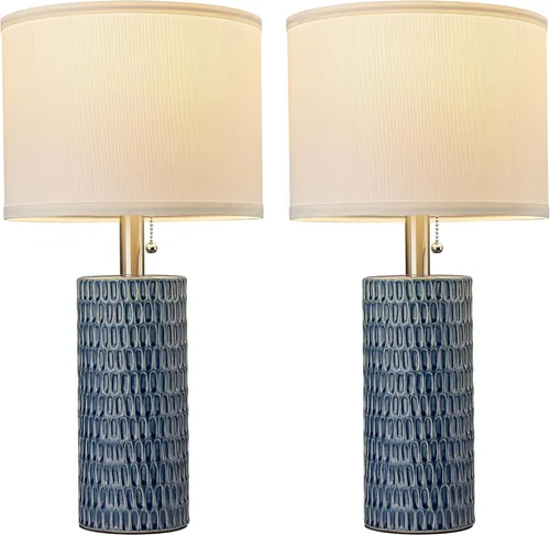 Vista 7 de Reaketon Juego de 2 lámparas de mesa para sala de estar, lámparas de mesa de cerámica para dormitorio, lámparas modernas de 20 pulgadas para mesitas