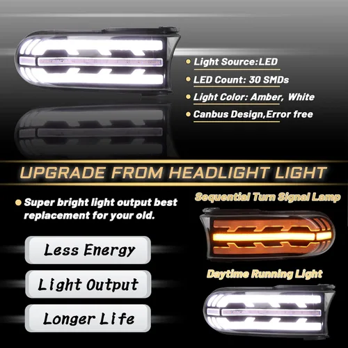 Vista 3 de Lente ahumada Switchback - Faro delantero LED blanco/ámbar compatible con Toyota FJ Cruiser 2007-2021, accesorios funcionan como lámpara