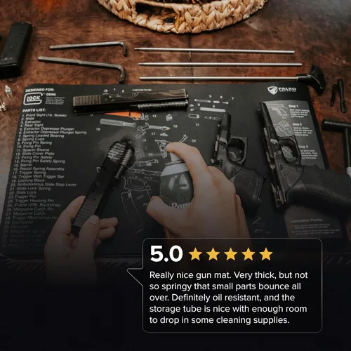 Vista 9 de Falko Tactical Alfombrilla de Limpieza de Armas para Glock - Alfombrilla de Armas de Doble Grosor - Diagrama de Despiece HD que Incluye Lista